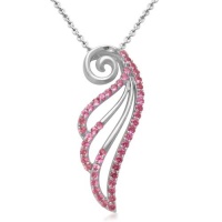 Sterling Silver and Round Created Pink Sapphire Diamond Angel Wing Pendant Necklace, 18