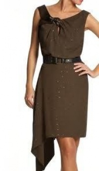 Bcbgmaxazria BCBG RUNWAY Womens Dress Olive Brown Sleeveless Rhinestone Gorgeous (S)