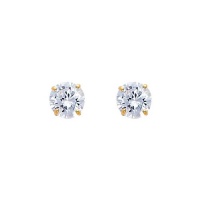 14K Yellow Gold 5mm Round CZ Solitaire Basket Stud Earrings with Screw-back