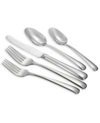 Infuse everyday or extraordinary meals with sleek style. This modern 18/10 stainless steel flatware collection from designer Monique Lhuillier features smooth, arched handles for comfort and timeless grace. Includes a tablespoon, cold meat fork, sugar spoon and butter knife.