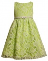 Size-6, Lime, BNJ-2047S, Lime-Green and White Belted Lace Overlay Dress,Bonnie Jean Little Girls Special Occasion Flower Girl Party Dress