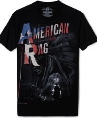 Cool comfort style tee by American Rag with unique Americana graphic on front.