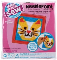 Colorbok Cat Learn To Sew Needlepoint Kit, 6-Inch by 6-Inch Pink Frame