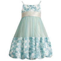 Size-8 BNJ-3488S AQUA-BLUE IVORY BONAZ ROSETTE BUBBLE MESH Special Occasion Wedding Flower Girl Party Dress,S43488 Bonnie Jean TWEEN GIRLS