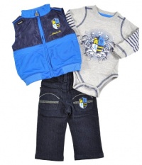 Akademiks Family Crest 3-Piece Outfit (Sizes 12M - 24M) - heather gray/blue, 3 - 6 months