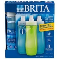 Brita Bottle Water Filtration System ~ Three 20oz Reusable Sports Bottles with 6 Filters Included