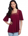 Lucky Brand Women's Tess Embroidered Open Sleeve Top