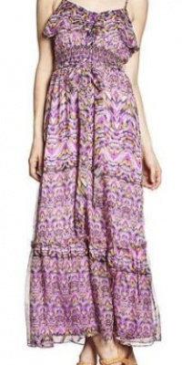 MM Couture by Miss Me Pink, Purple, Orange Mixed Print Chiffon Maxi-Dress with Adjustable Spaghetti Straps