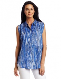 AK Anne Klein Women's Raindrop Print Blouse With Collar