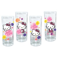 Vandor Hello Kitty 10-Ounce Glass Set, 4 Glasses per Set, Multicolored