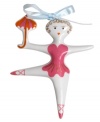 From the big top to the top of your tree, Jonathan Adler's tutu-clad acrobat will be the star attraction at every holiday in glossy pink and white porcelain.