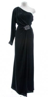 David Meister Black Jeweled One-Shoulder Gown 6