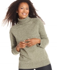 Karen Scott's soft turtleneck sweater features chic marled knit and an easy fit. Pair it with jeans for essential weekend style!