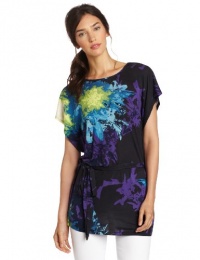 C&C California Women's Floral Print Tie Waist Tunic, Mykonos Blue, Small