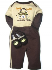 Baby Essentials Baby-boys Newborn 3 Piece Monkey Creeper Set, Brown, 6-9 Months