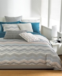 Design in motion! Multicolor zigzag patterns take center stage on this Bar III Bedding Moto sham, giving your bed a modern update. The reverse features a muted pinstripe landscape for a contrasting effect.