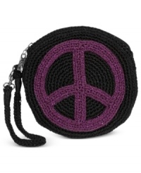 Peace out with this mod must-have by The Sak that celebrates a blast from the past. Groovy peace sign and sparkly accents adorn the outside, while petite interior stashes only the essentials.