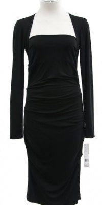 Nicole Miller Black Matte Jersey Long Sleeve Sheath Dress Petite