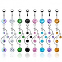 SBJ-0002 Stainless Steel Navel Ring Vine Dangle With CZ; Comes With Free Gift Box