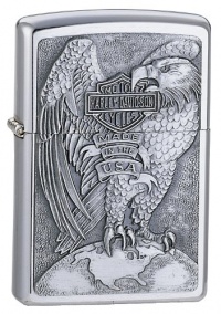 Zippo Harley-Davidson Full Faced Eagle Emblem Lighter (Silver, 5 1/2 x 3 1/2 cm)