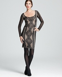 In patterned lace, BCBGMAXAZRIA's form-fitting sheath dress lends a timeless after-hours look.