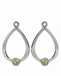 Shiny sterling silver drop charms with glowing green peridots prettify PANDORA's french wire and hoop earrings.