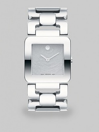 Luma™ watch with a square stainless steel case and stylized link bracelet. Swiss quartz movementWater resistant to 3 ATMRectangular stainless steel case, 28.5mm (1.1) Smooth bezelSilvertone powdered dialStainless steel braceletMade in Switzerland 