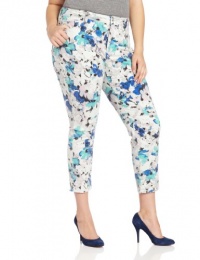 NYDJ Women's Plus-Size Alisha Ankle Watercolor Floral Blue