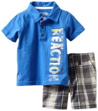 Kenneth Cole Baby-boys Infant Polo Shirt with Plaided Shorts, Blue, 24 Months