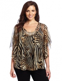 Karen Kane Women's Plus-Size Beaded Angel Top, Tiger, 2X