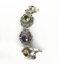 Sterling Silver Bali Vintage Designer Bracelet with Gem Quality Amethyst, Peridot and Citrine Gemstones Best Price