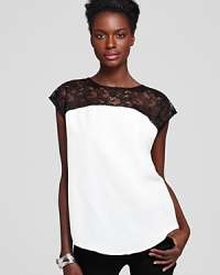 Lace lends a feminine finish to this mod two-tone Aqua top--a simple yet statement-making addition to your wardrobe.