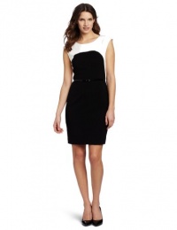 Calvin Klein Women's Color Block Sleeveless Dress, Eggshell/Black, 4