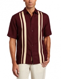 Cubavera Men's Short Sleeve Panel Stripe with Pickstich