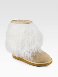 It's all about the soft, sheepskin cuff in this new suede style.Shaft, 5 Leg circumference, 14½ Suede and shearling upper Pull-on style Shearling lining Padded insole Rubber sole ImportedOUR FIT MODEL RECOMMENDS ordering true whole size; ½ sizes should order the next whole size up. 