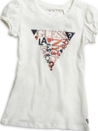 GUESS Kids Girls Big Girl Puff Sleeve Triangle Tee, WHITE (14)