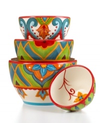 The big bold florals and exuberant hues of Pasha bowls get everyone excited about cooking, baking and eating in. In perfect sizes for mealtime prep! From Tabletops Unlimited. (Clearance)