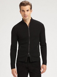 Luxuriously crafted in the finest Italian merino wool, a sleek full-zip sweater is tailored in a trim, contemporary silhouette for masculine polish.Double-zip frontSide zip pocketsMerino woolDry cleanMade in Italy