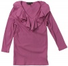 Lauren Ralph Lauren Women's 3/4 Sleeve Ribbed Ruffle V-neck Shirt (Pink) (Small)