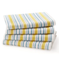 Blue Yellow Stripe - 4 Pack Oversized Kitchen Towel sets by Cotton Craft - Size 20x30 - Pure 100% Cotton - Crisp Basketweave striped pattern with a hanging loop - Highly absorbent, soft & sturdy - Other colors - Spice, Green, Linen, Red Blue, , Coral & Pe