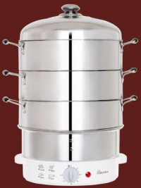 Secura 3-Tier 6-Quart Stainless Steel Electric Food Cooker Rice Steamer, w/ Steam360 technology S-324