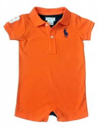 Ralph Lauren Layette Boys Big Pony Color-Block Shortall, Bright Signal Orange, 9 M