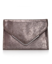 Make it metallic on your next evening out with this exquisite envelope clutch from BCBGeneration. Super slim and perfectly sized for the essentials, it's dressed up in gleaming signature hardware and destined to be your new fête favorite.