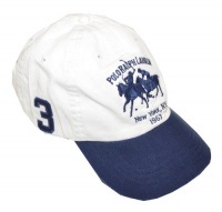 Polo Ralph Lauren Men Adjustable Double Pony Logo Hat (One Size, Off White/navy)