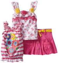 Nannette Baby-girls Infant 3 Piece Stripe Floral Scooter Set, Pink, 12 Months