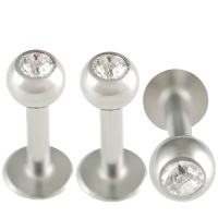 16g 16 gauge (1.2mm), 1/4 Inches (6mm) long - 316L Surgical Stainless Steel Lip Bar Labret Ring set Monroe Ear Tragus Stud Earrings with 3mm Clear crystal balls lot AMGG - Pierced Jewellery Body Piercing Jewelry- Set of 3