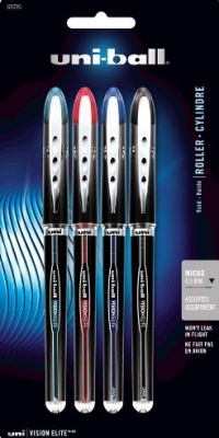 Uni-Ball Vision Elite Stick Micro Point Roller Ball Pens, 4 Colored Ink Pens (69095PP)