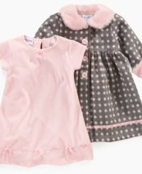 A touch of faux fur and polka dots galore make this Blueberi Boulevard coat and dress set so sweet.