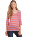 Splendid Women's Venetian Heathered Stripe Pocketed Dolman, Hot Coral/Hyacinth, X-Small