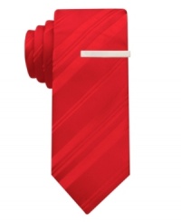 Create colorful contrast in a charcoal gray world with this striped skinny tie from Alfani RED.